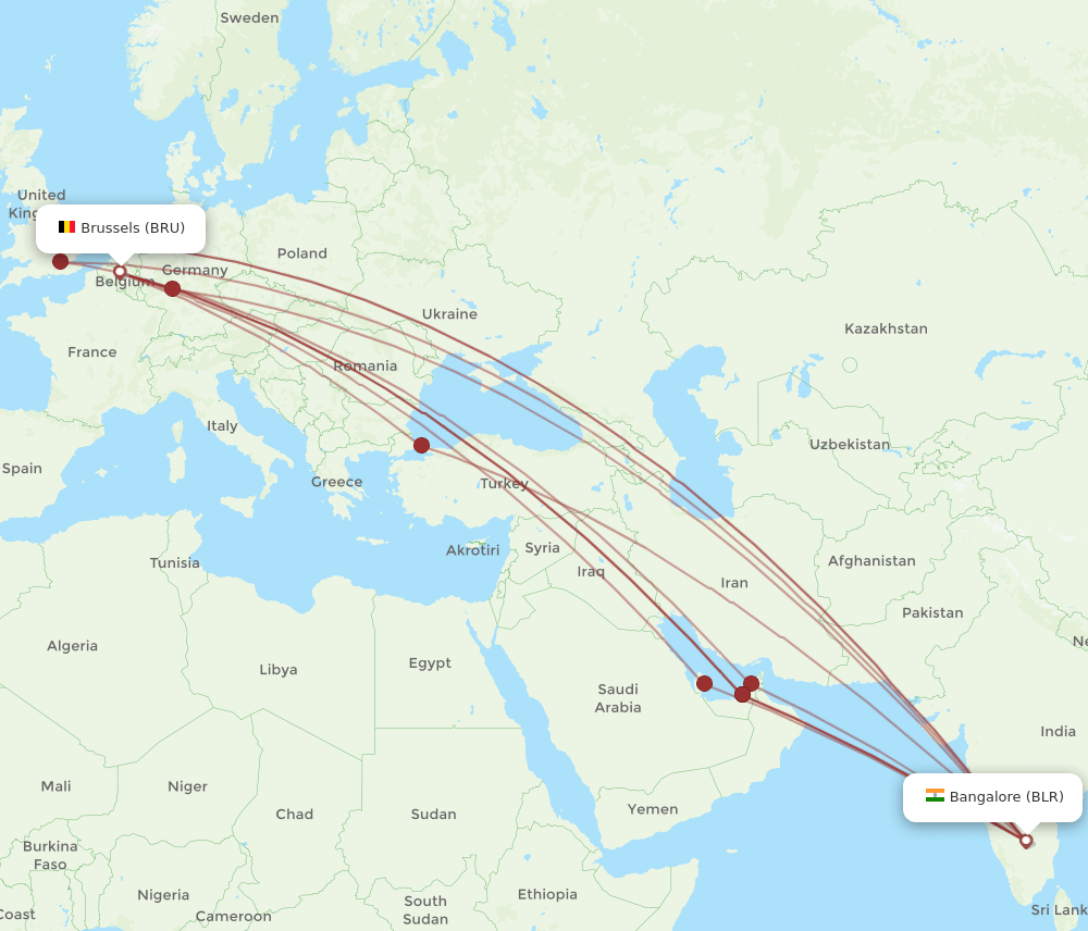 BRU-BLR flight routes