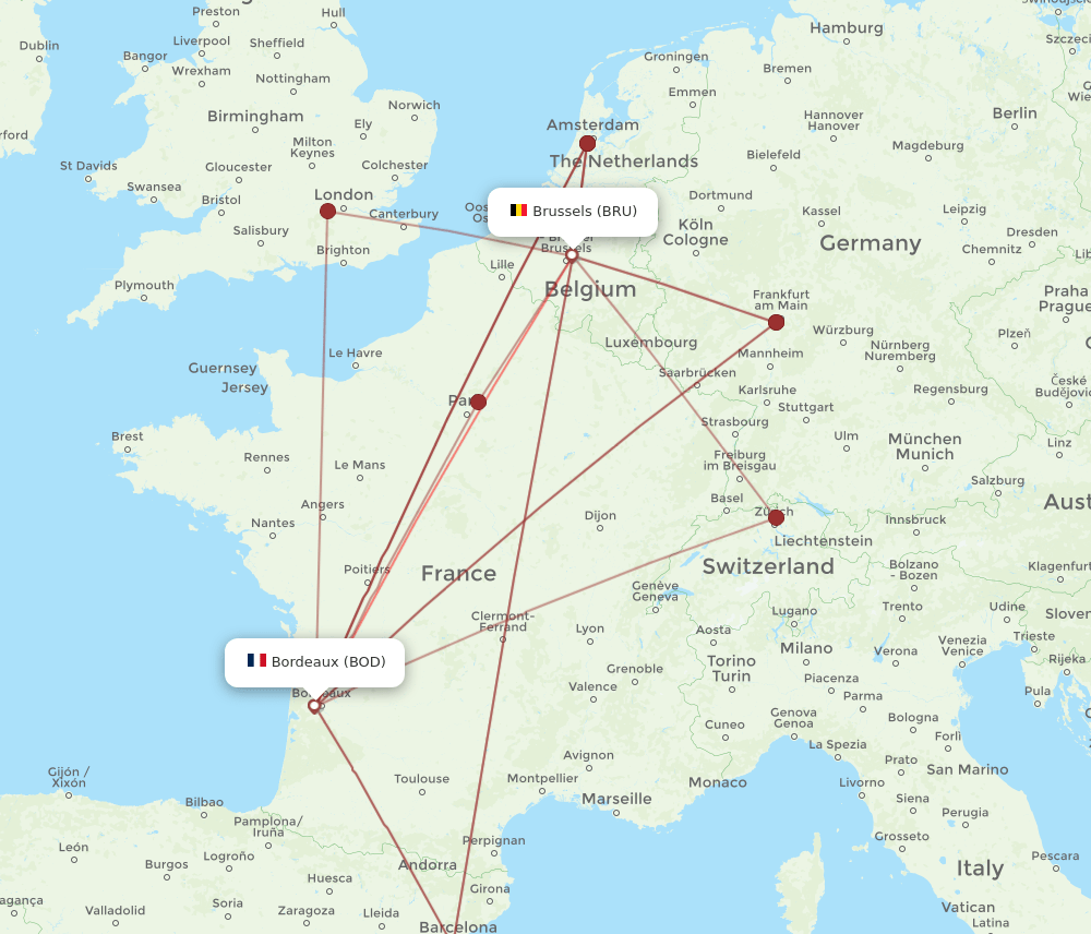 BRU-BOD flight routes