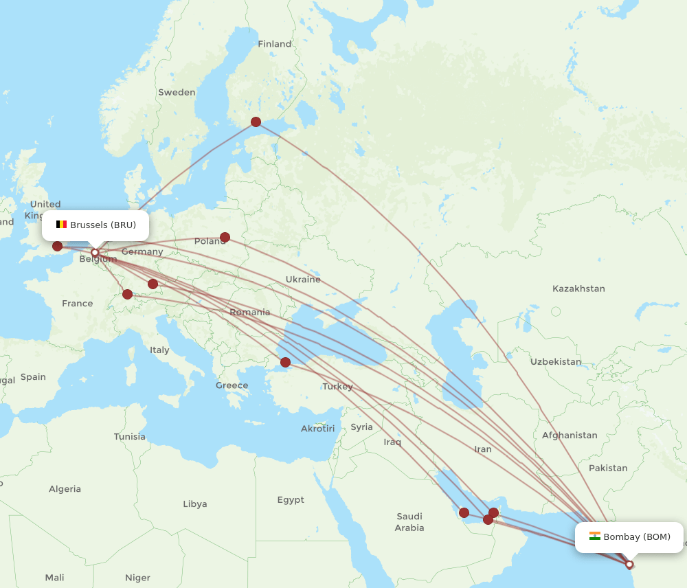 BRU-BOM flight routes