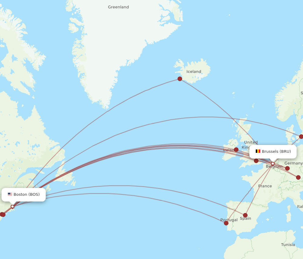 BRU-BOS flight routes