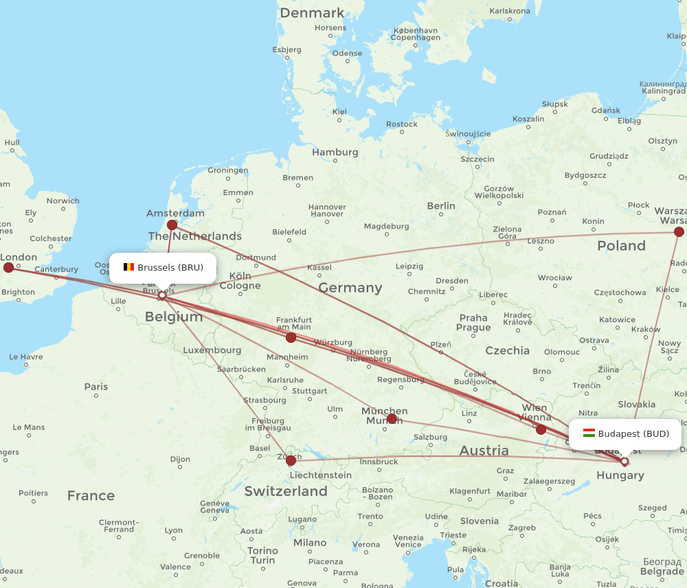 BRU-BUD flight routes