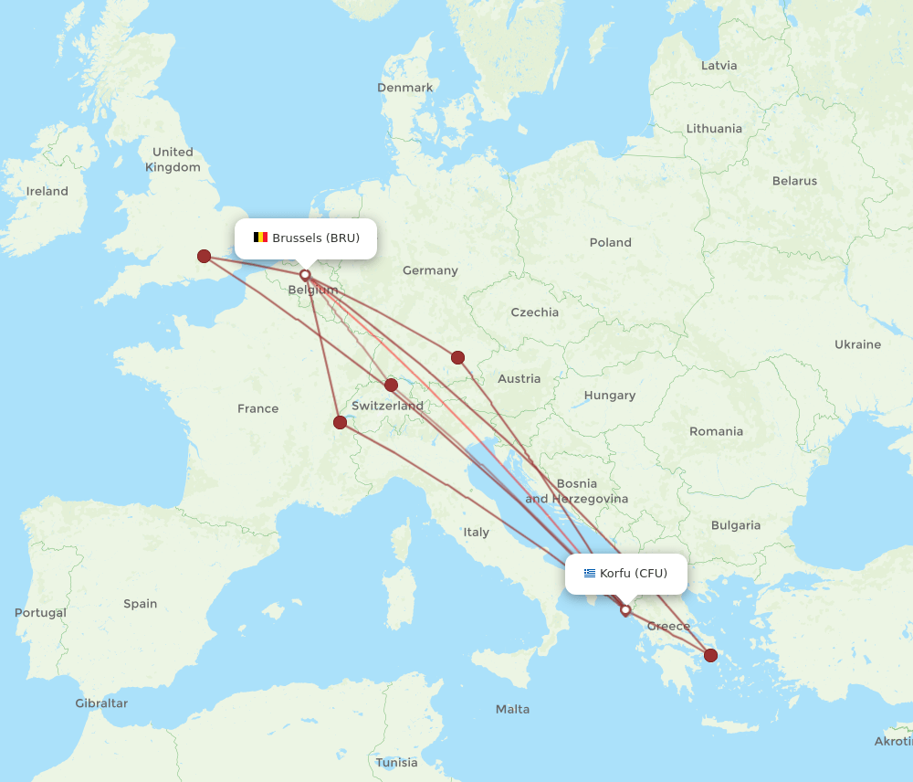 BRU to CFU flights and routes map