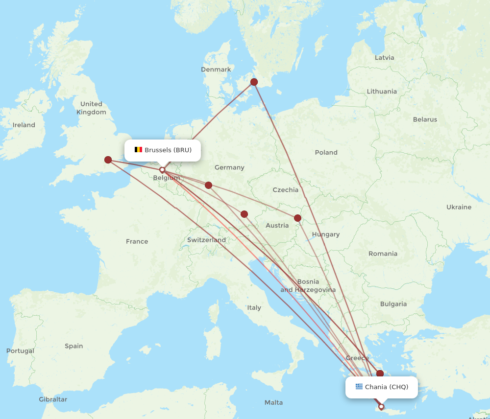 BRU to CHQ flights and routes map