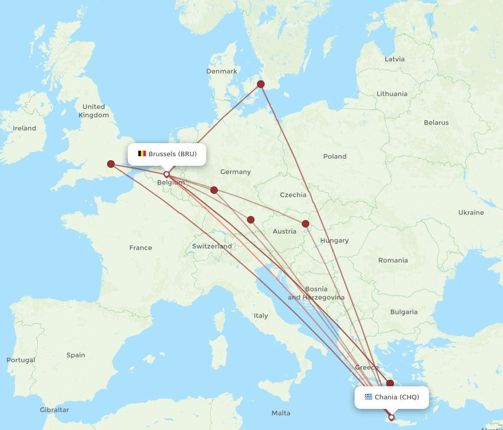 BRU to CHQ flights and routes map