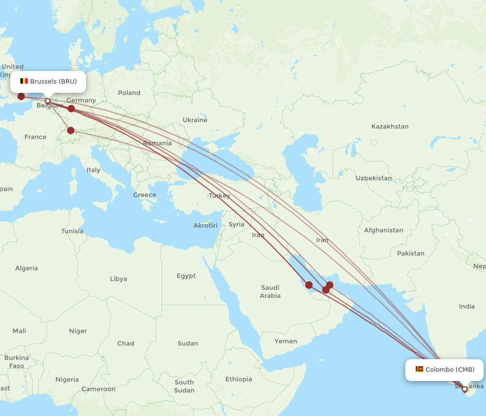 BRU to CMB flights and routes map
