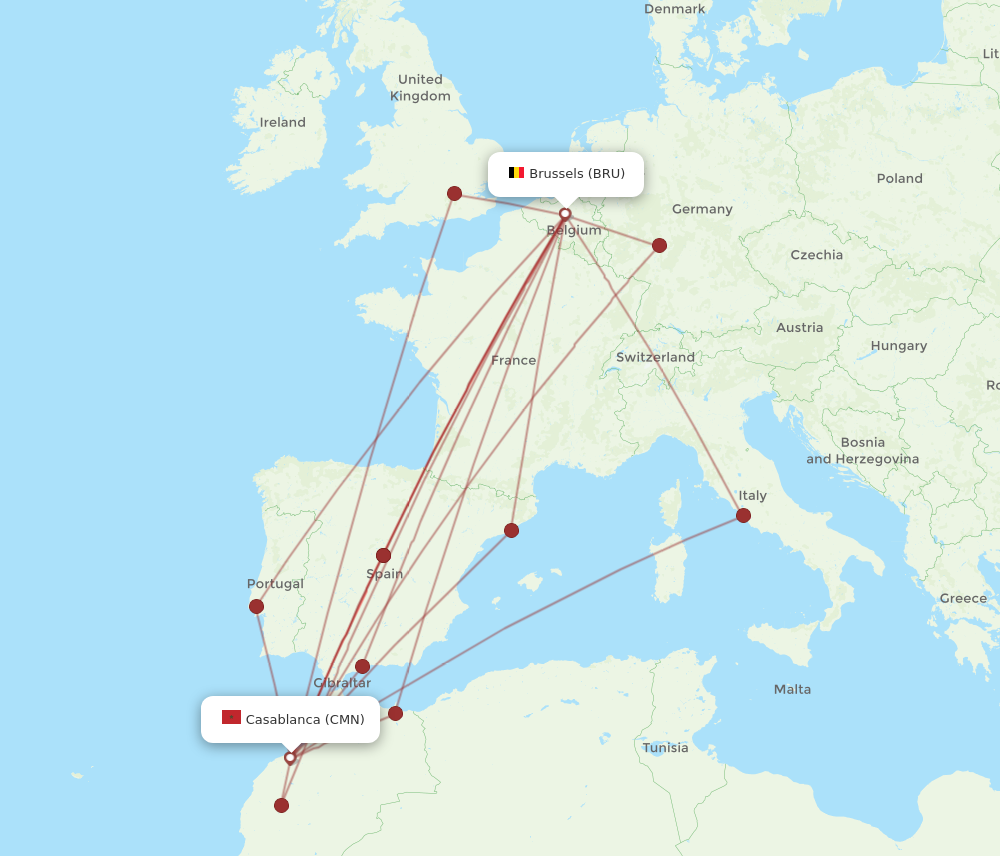 BRU to CMN flights and routes map