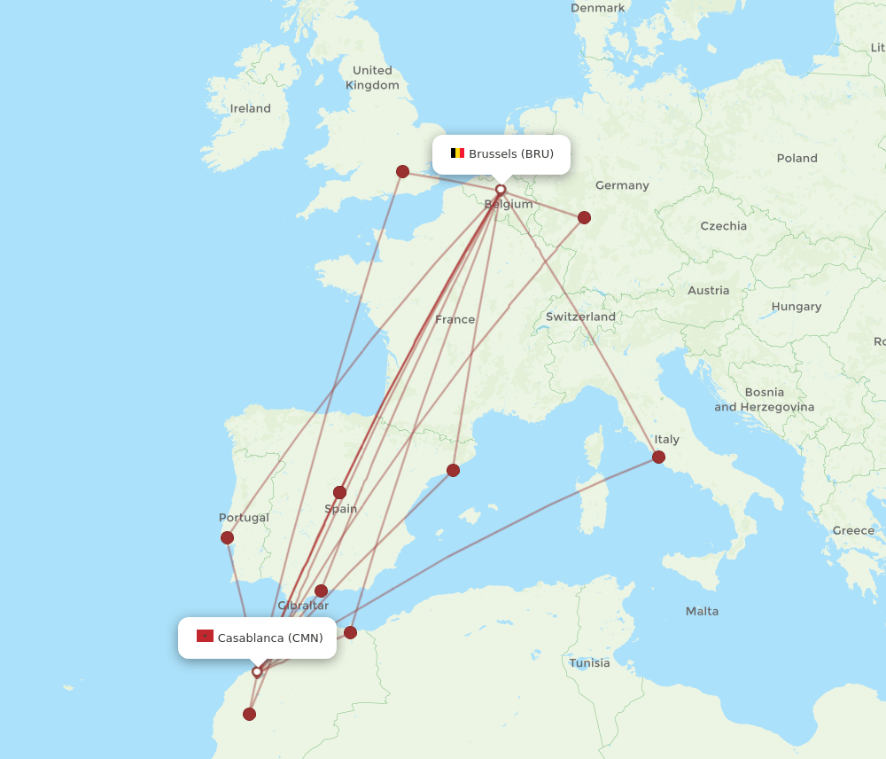 BRU-CMN flight routes