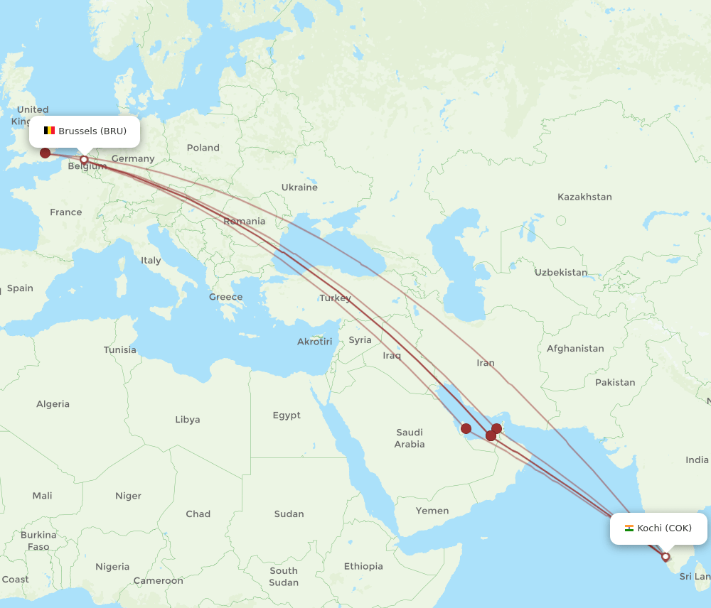 BRU-COK flight routes