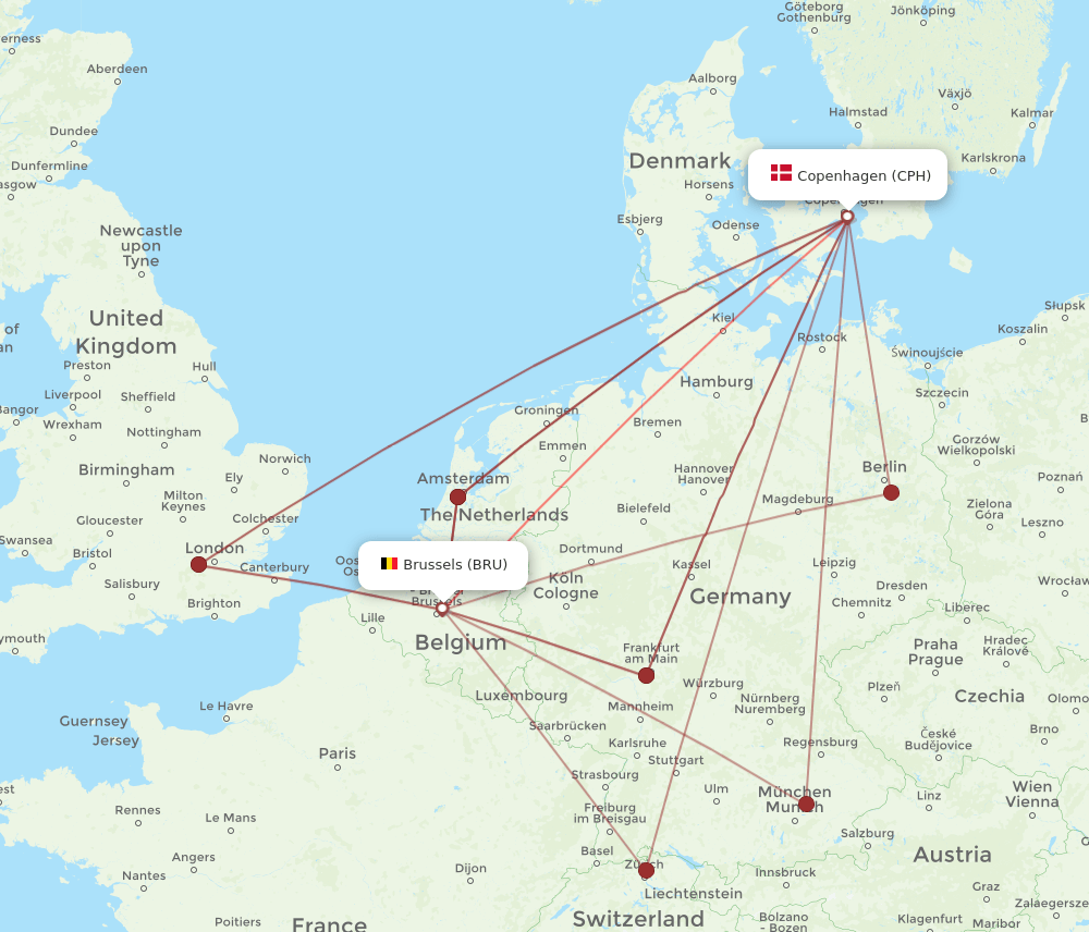 BRU-CPH flight routes