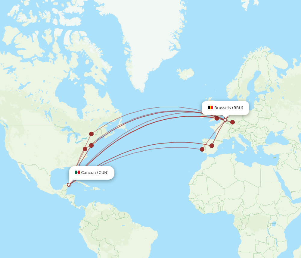 BRU-CUN flight routes