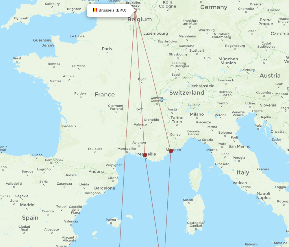 BRU-CZL flight routes