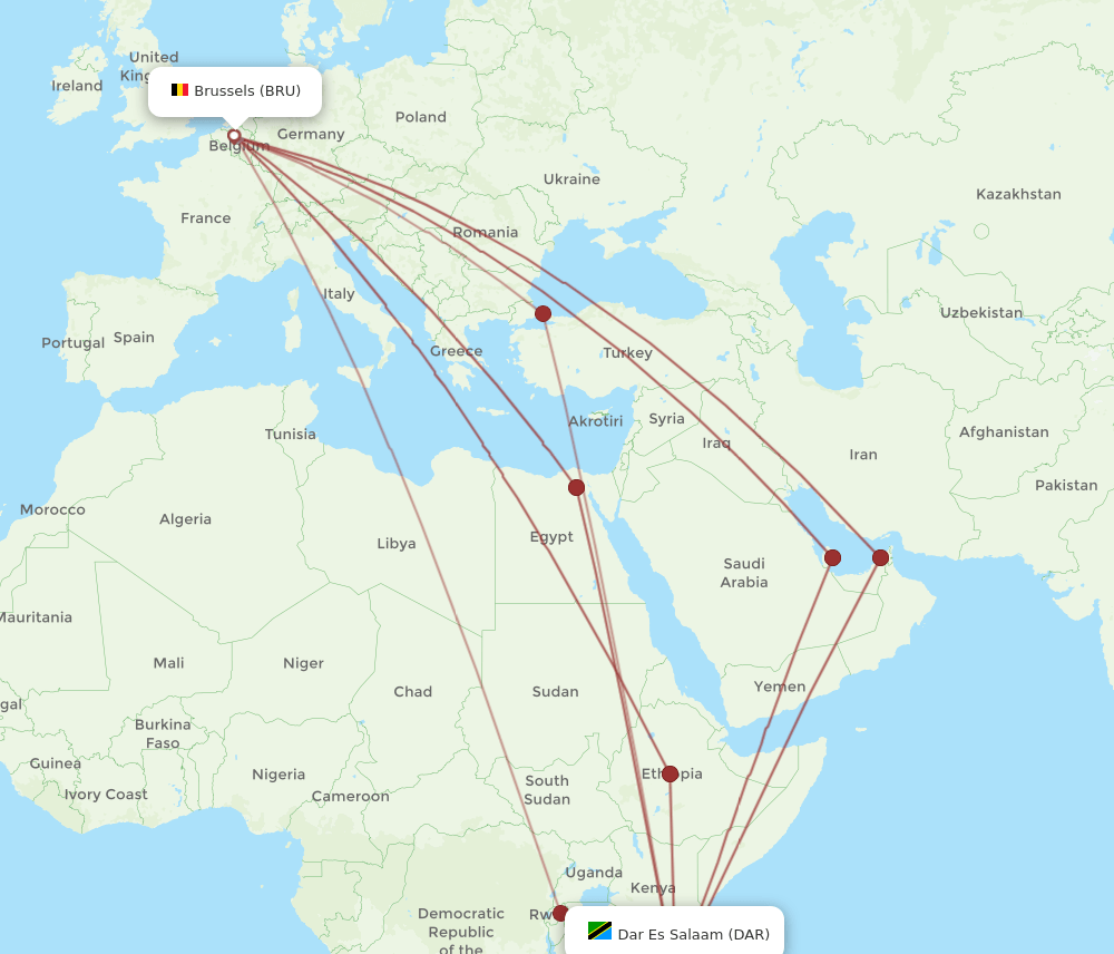 BRU-DAR flight routes