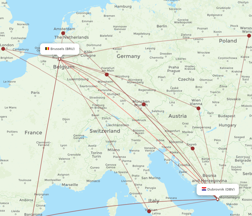 BRU-DBV flight routes