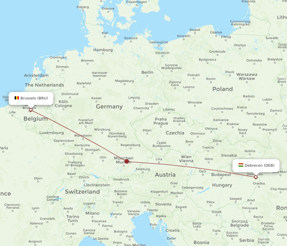 BRU to DEB flights and routes map