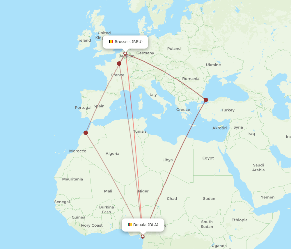 BRU to DLA flights and routes map