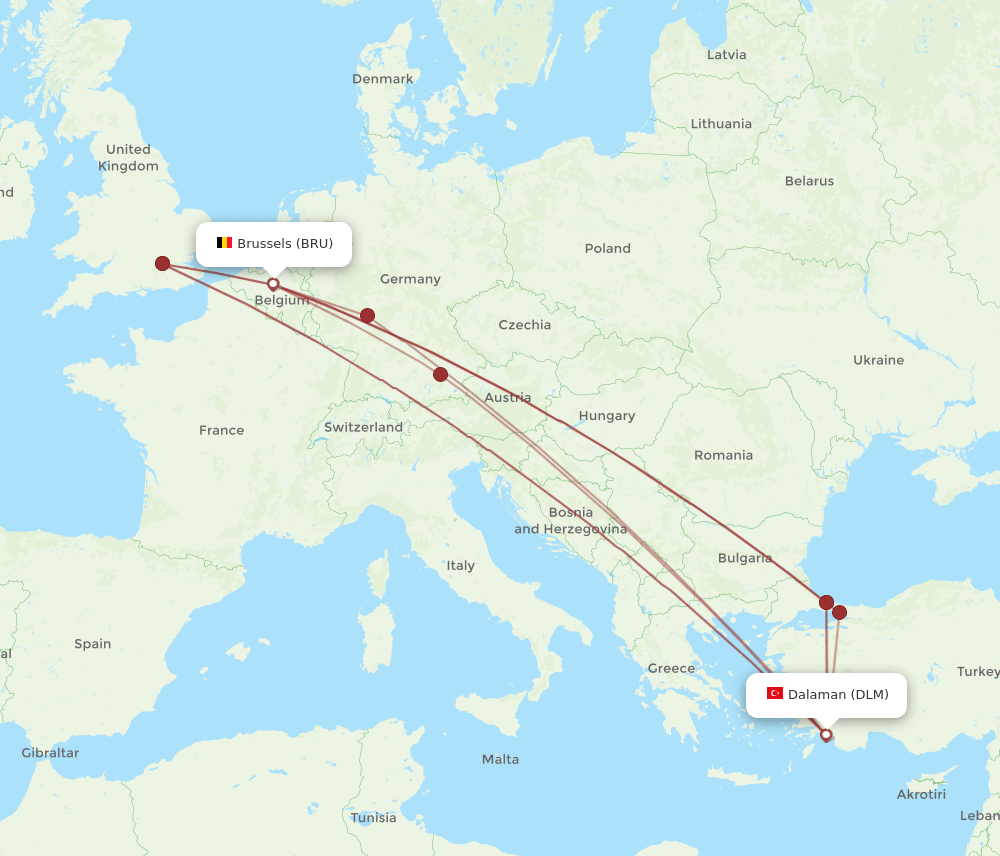 BRU-DLM flight routes