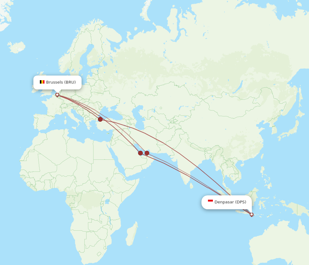 BRU to DPS flights and routes map