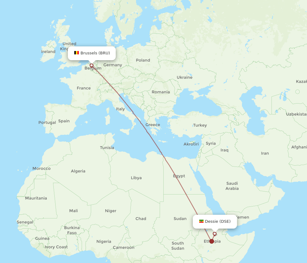 BRU-DSE flight routes