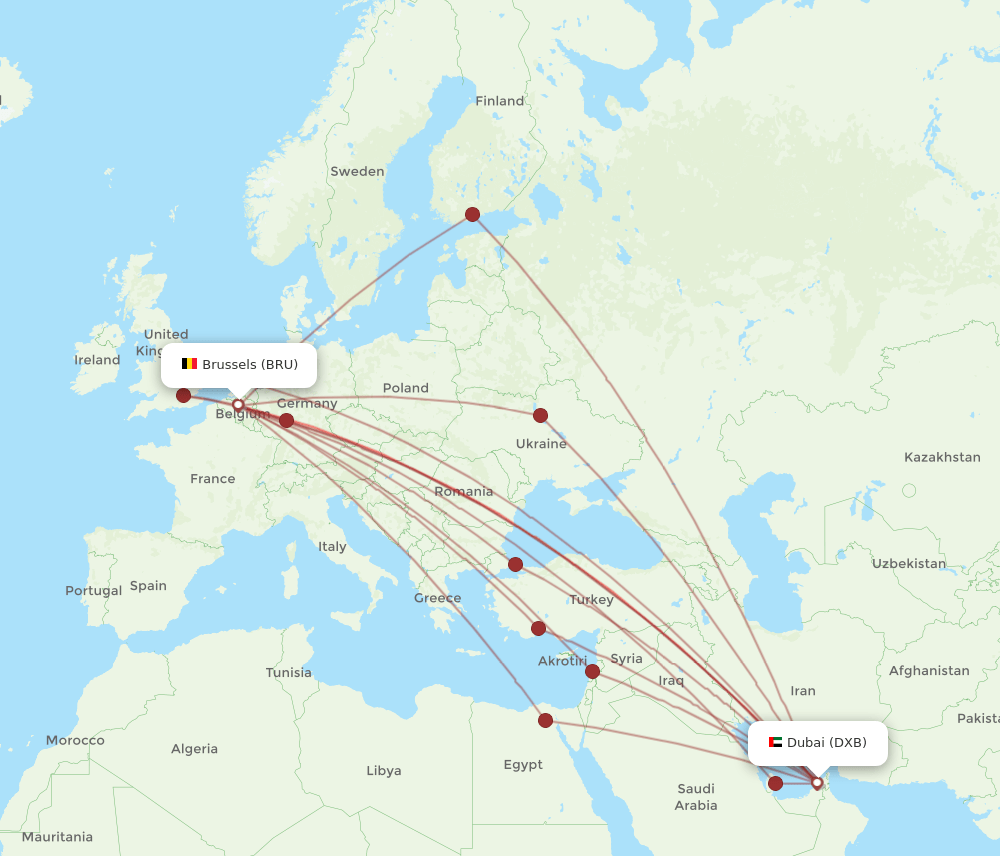 BRU to DXB flights and routes map