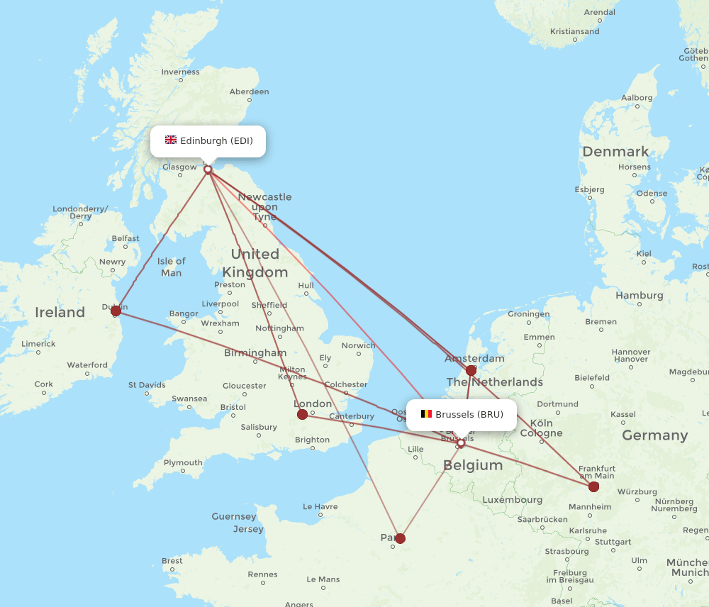 BRU to EDI flights and routes map