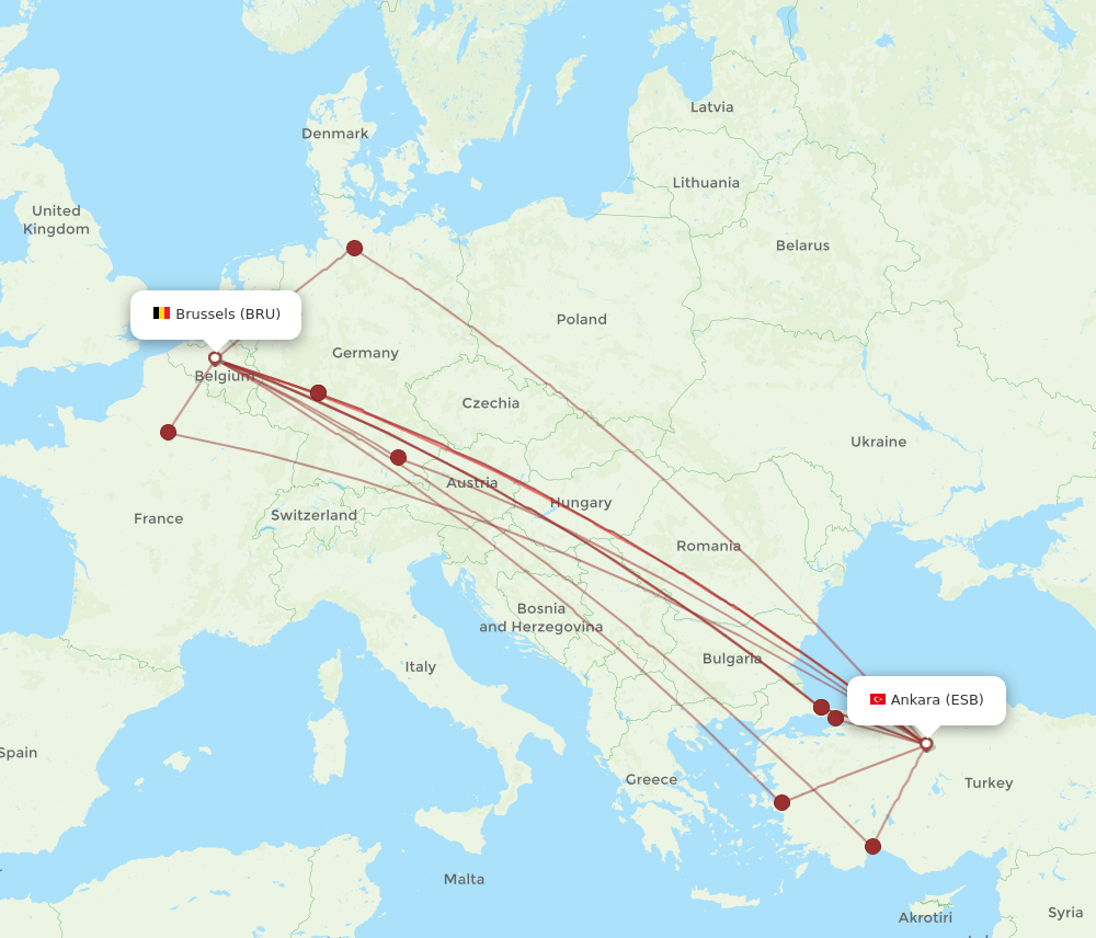 BRU to ESB flights and routes map