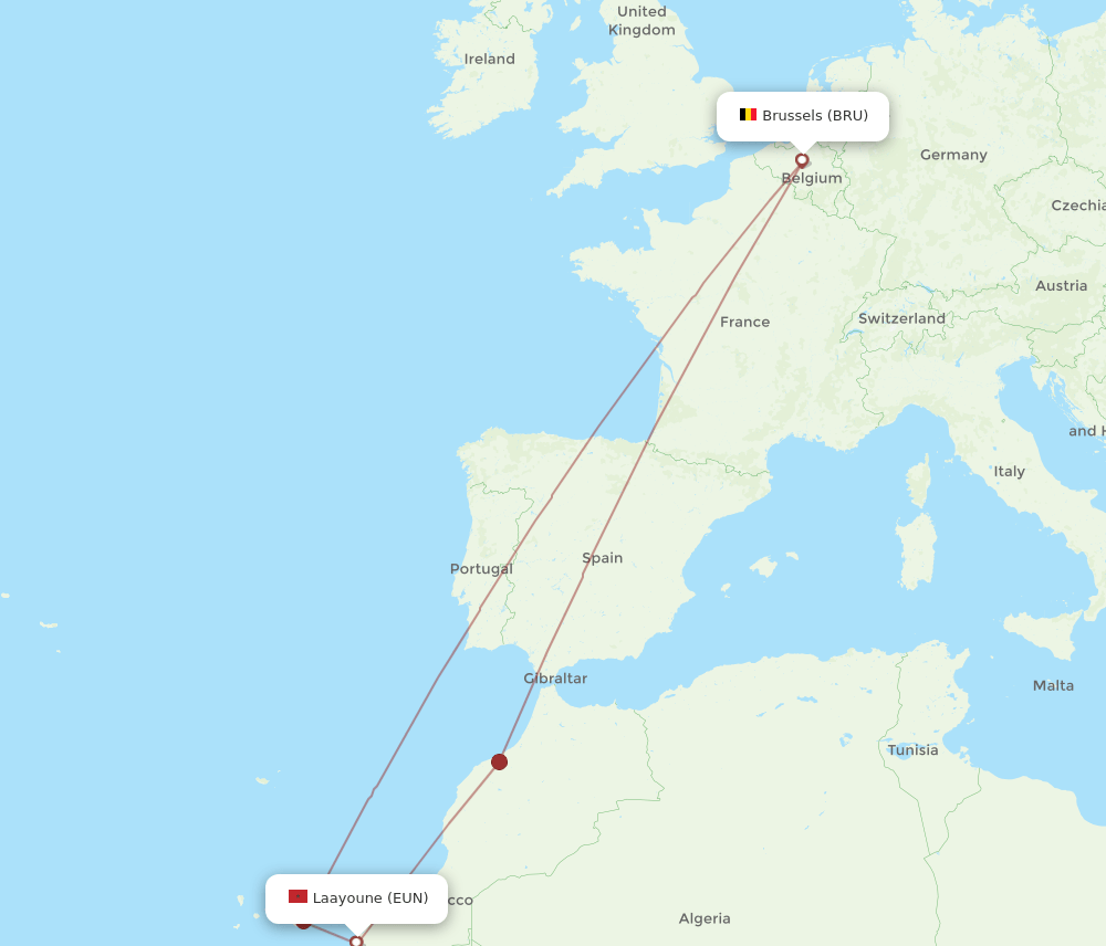 BRU-EUN flight routes