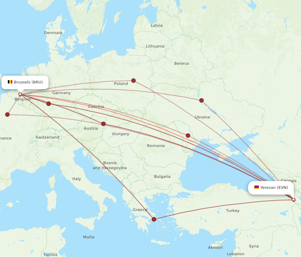 BRU-EVN flight routes