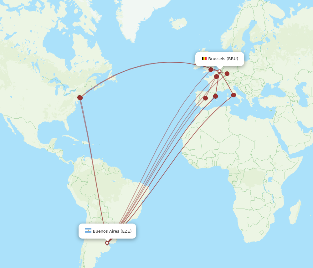 BRU to EZE flights and routes map