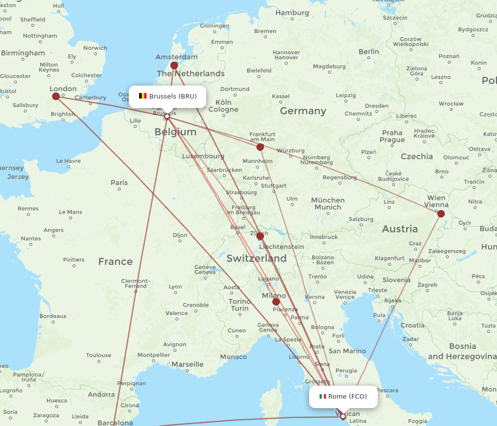 BRU-FCO flight routes