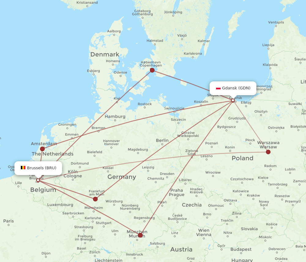 BRU-GDN flight routes
