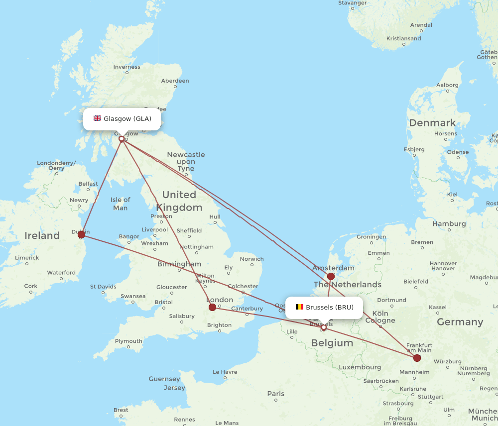 BRU-GLA flight routes