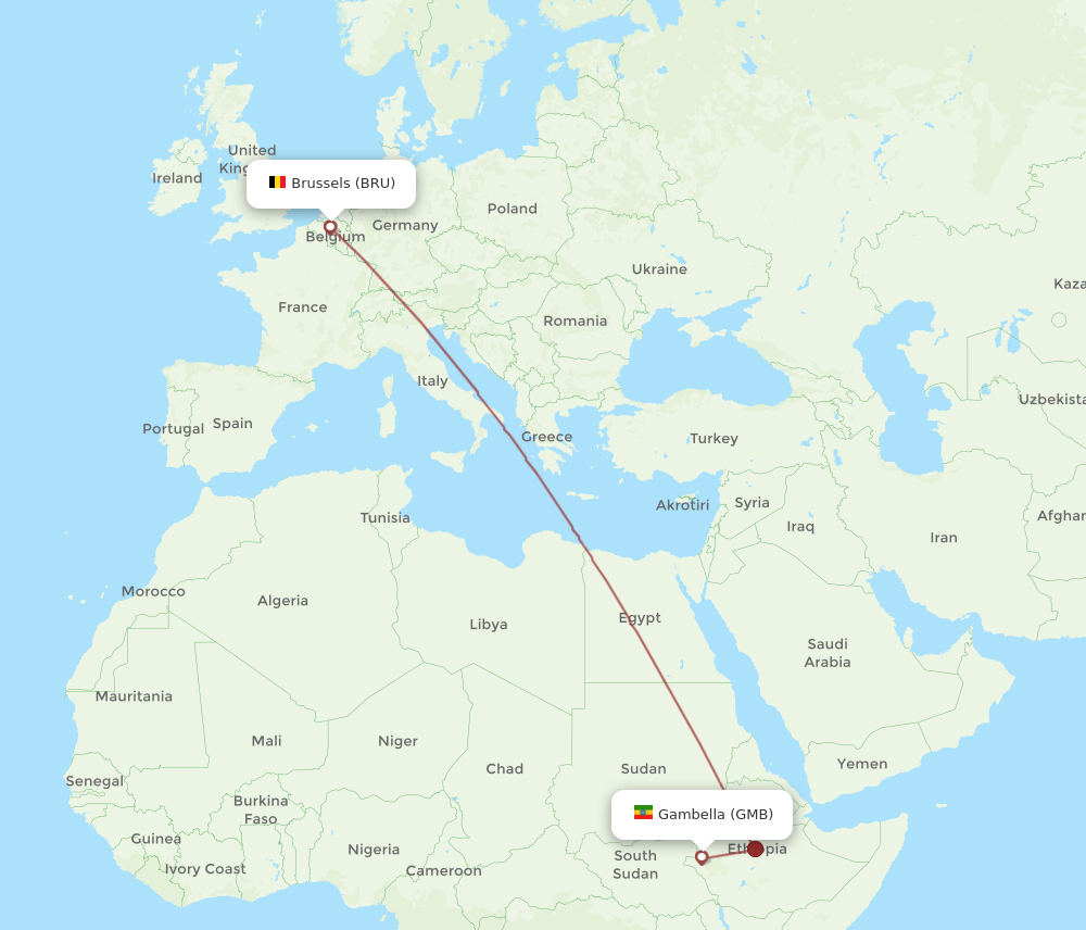 BRU-GMB flight routes