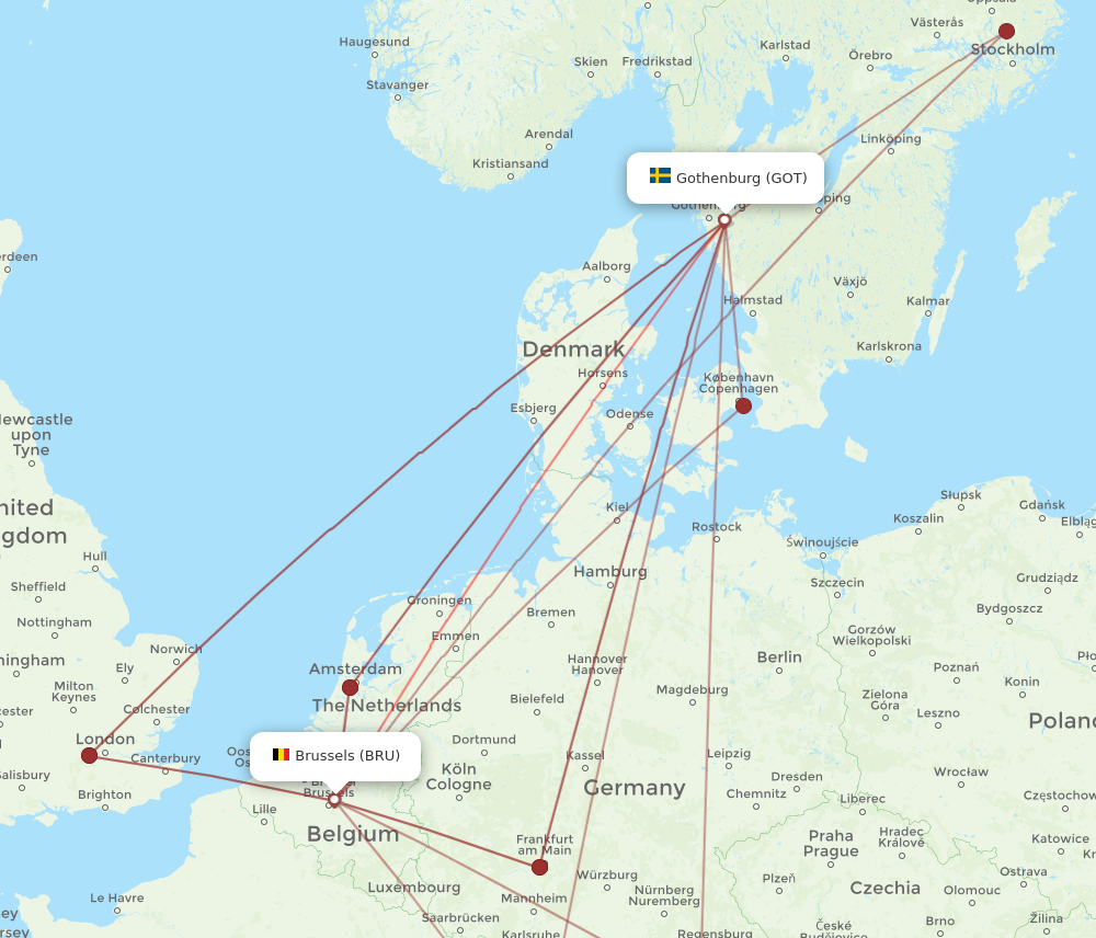 BRU to GOT flights and routes map