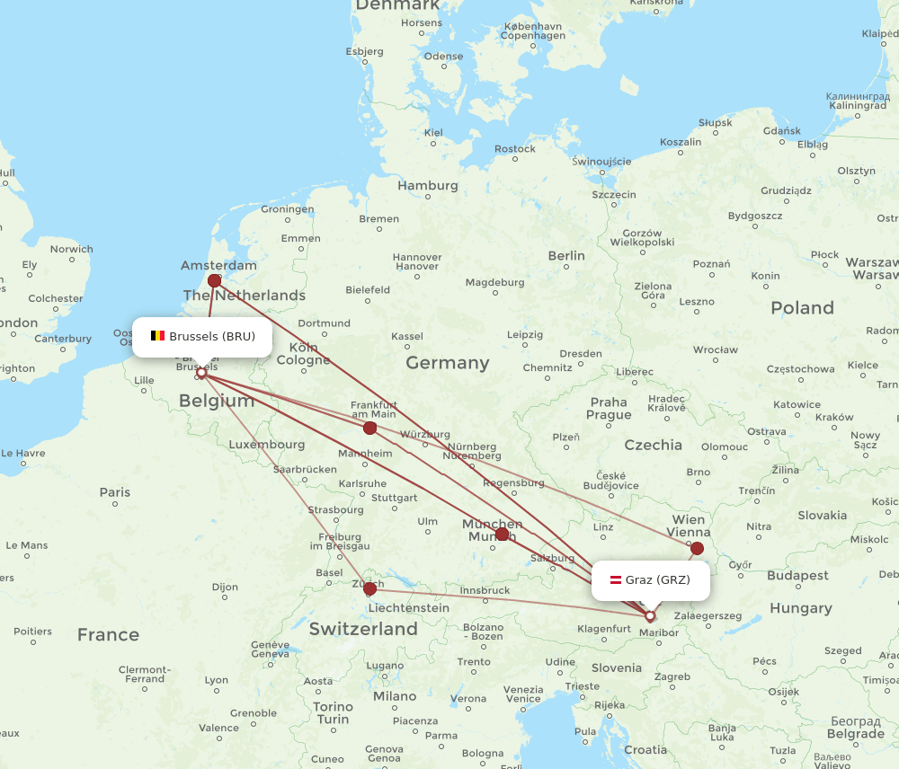 BRU-GRZ flight routes