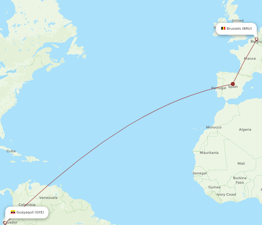 BRU-GYE flight routes