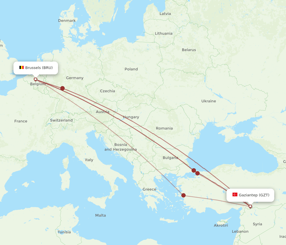 BRU-GZT flight routes