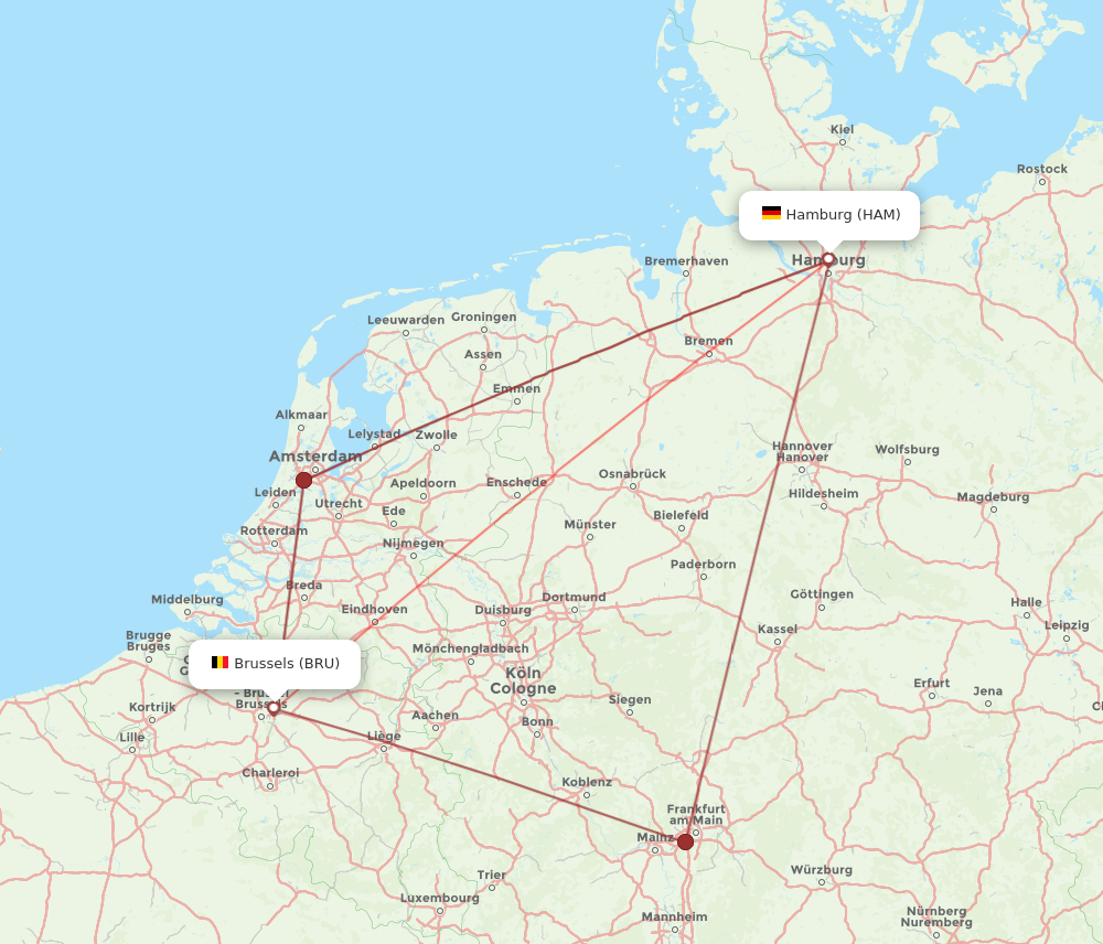 BRU to HAM flights and routes map