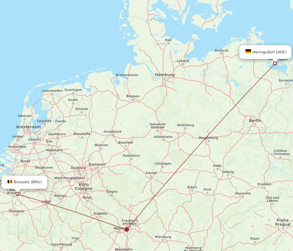 BRU-HDF flight routes