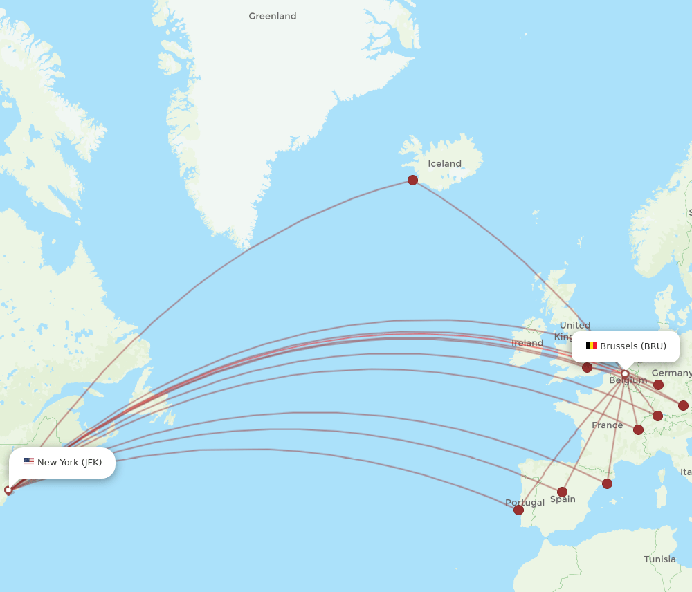 BRU-JFK flight routes