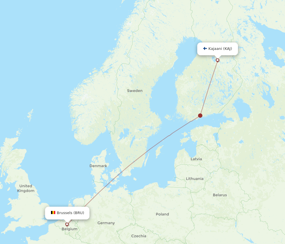 BRU to KAJ flights and routes map
