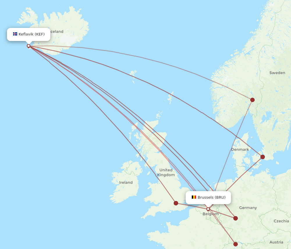 BRU-KEF flight routes