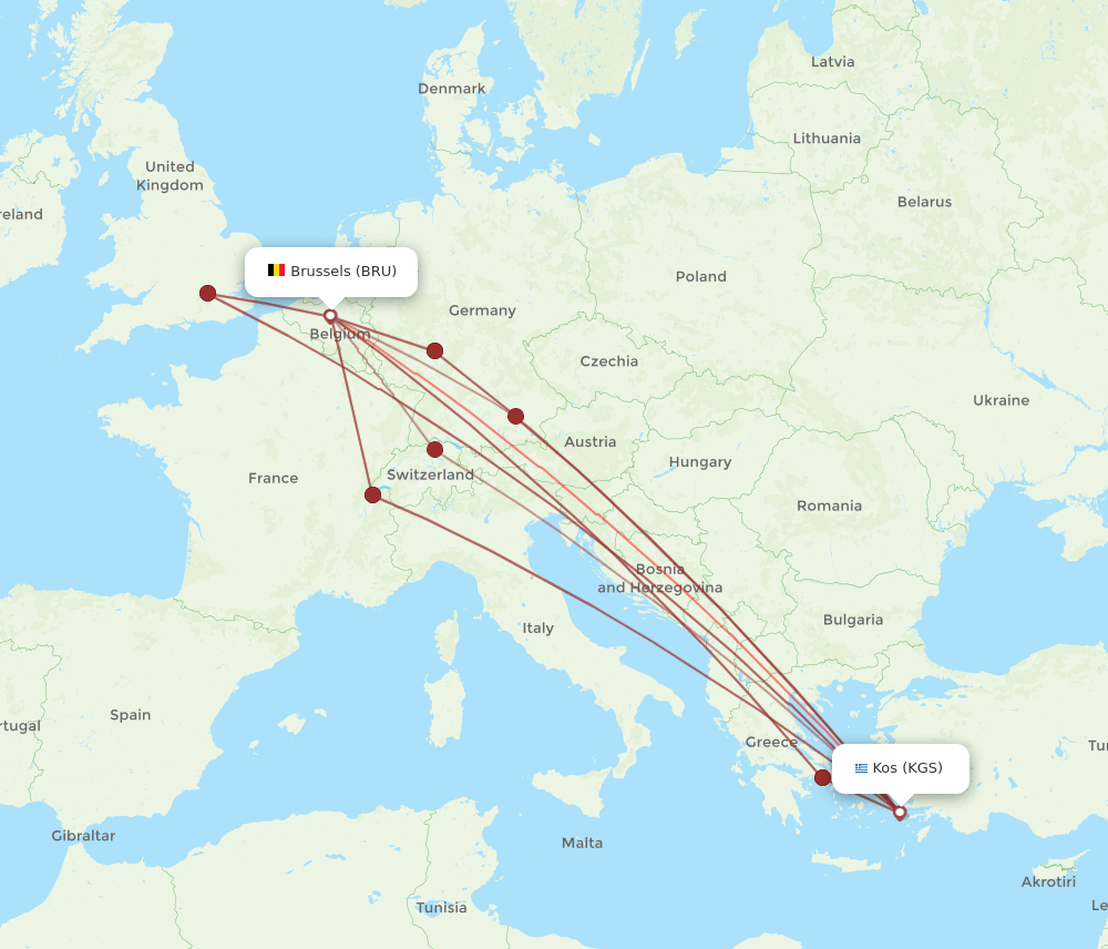 BRU-KGS flight routes