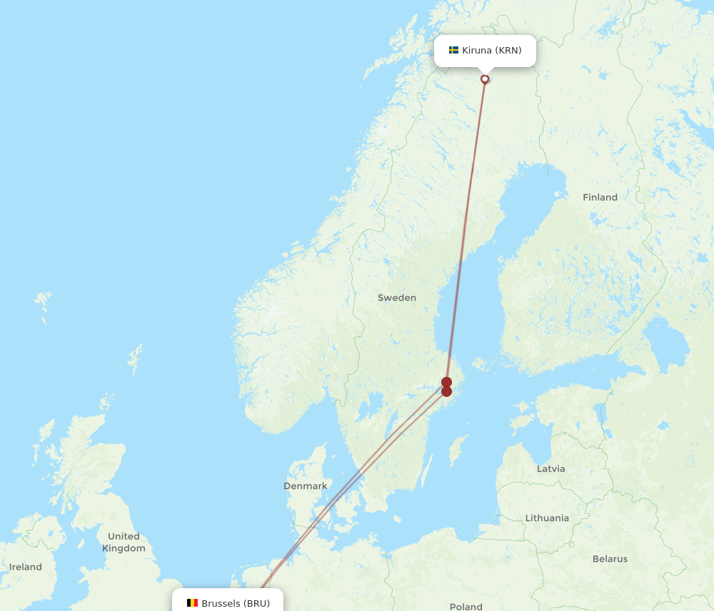 BRU-KRN flight routes