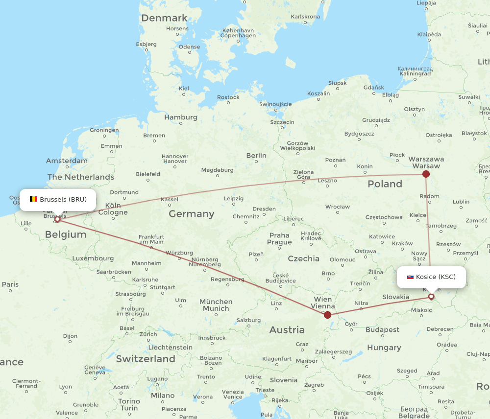 BRU-KSC flight routes