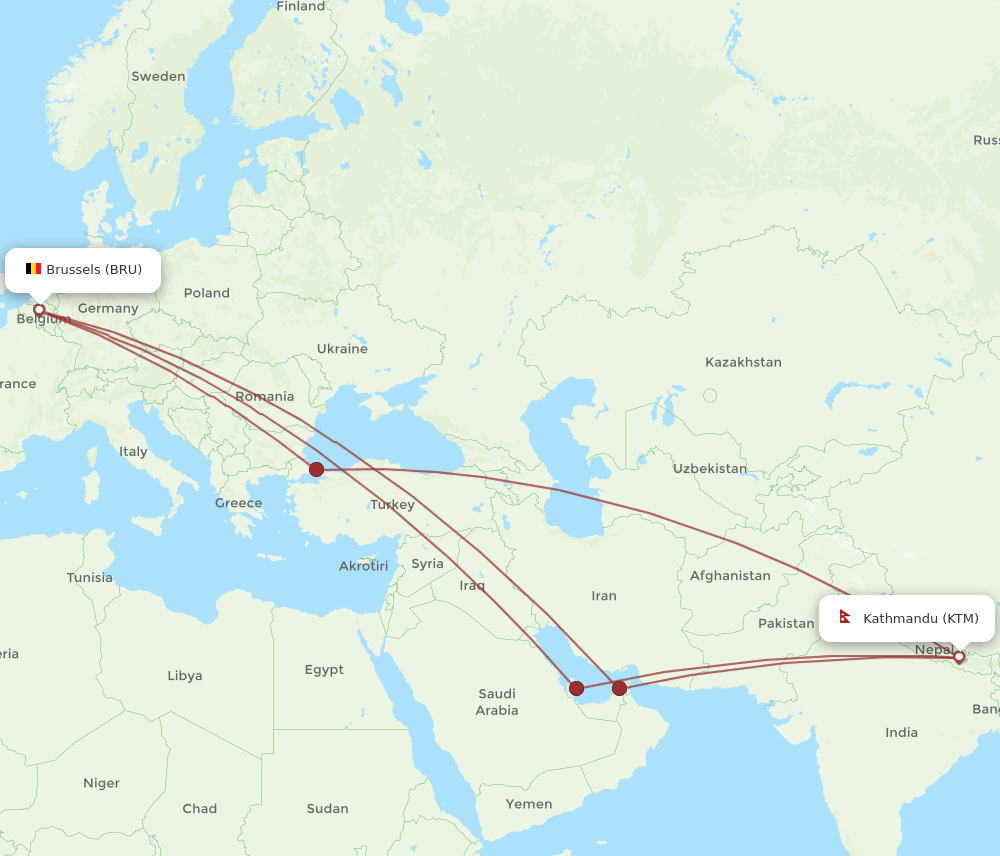 BRU-KTM flight routes