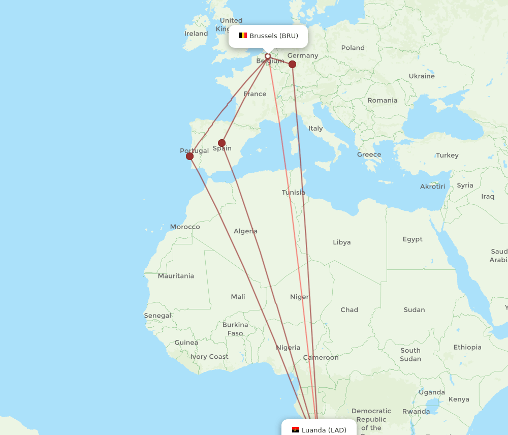 BRU-LAD flight routes