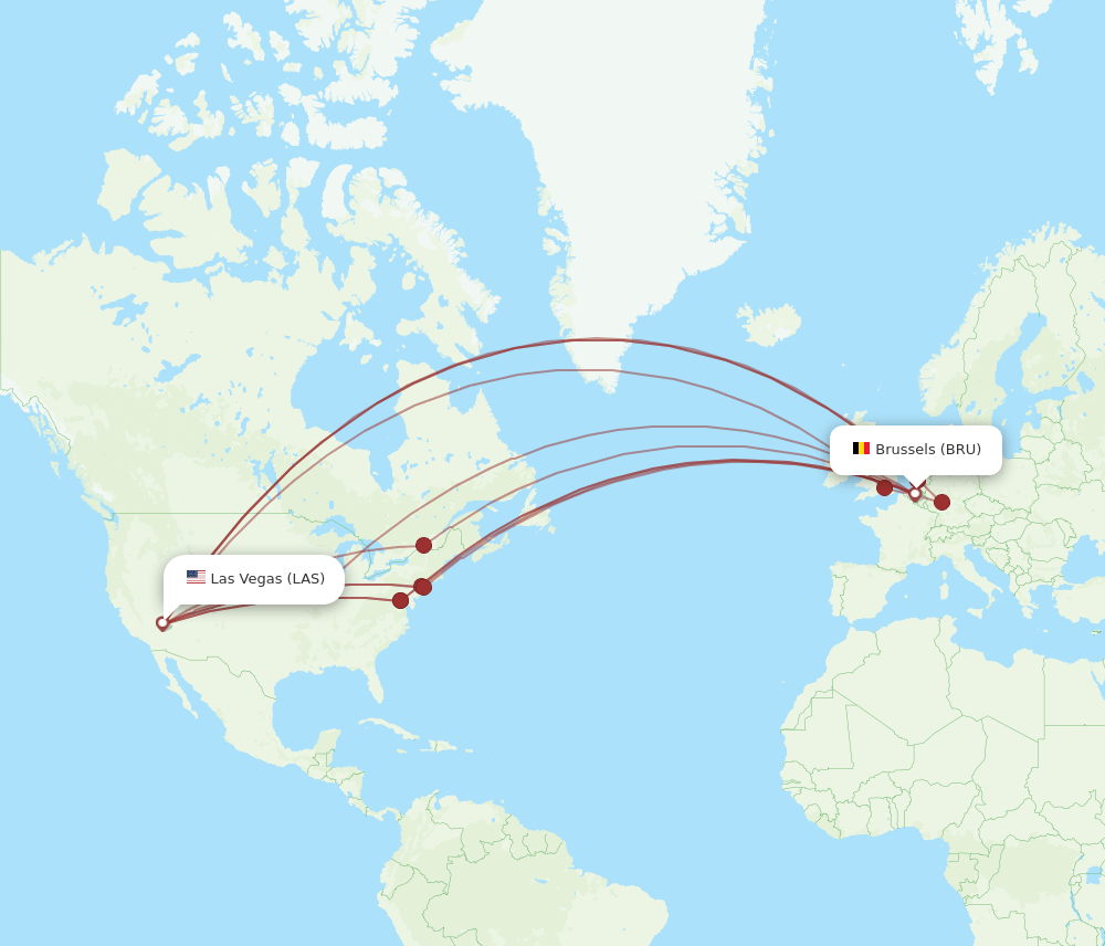 BRU-LAS flight routes