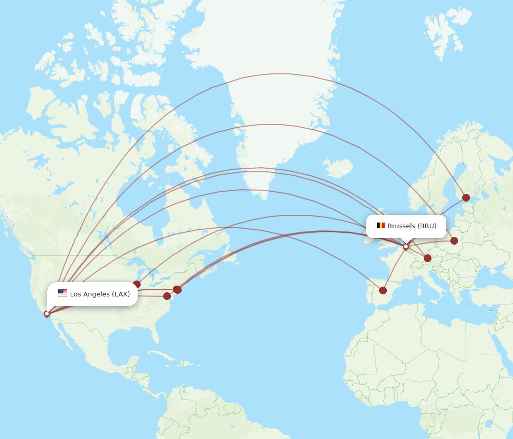 BRU-LAX flight routes