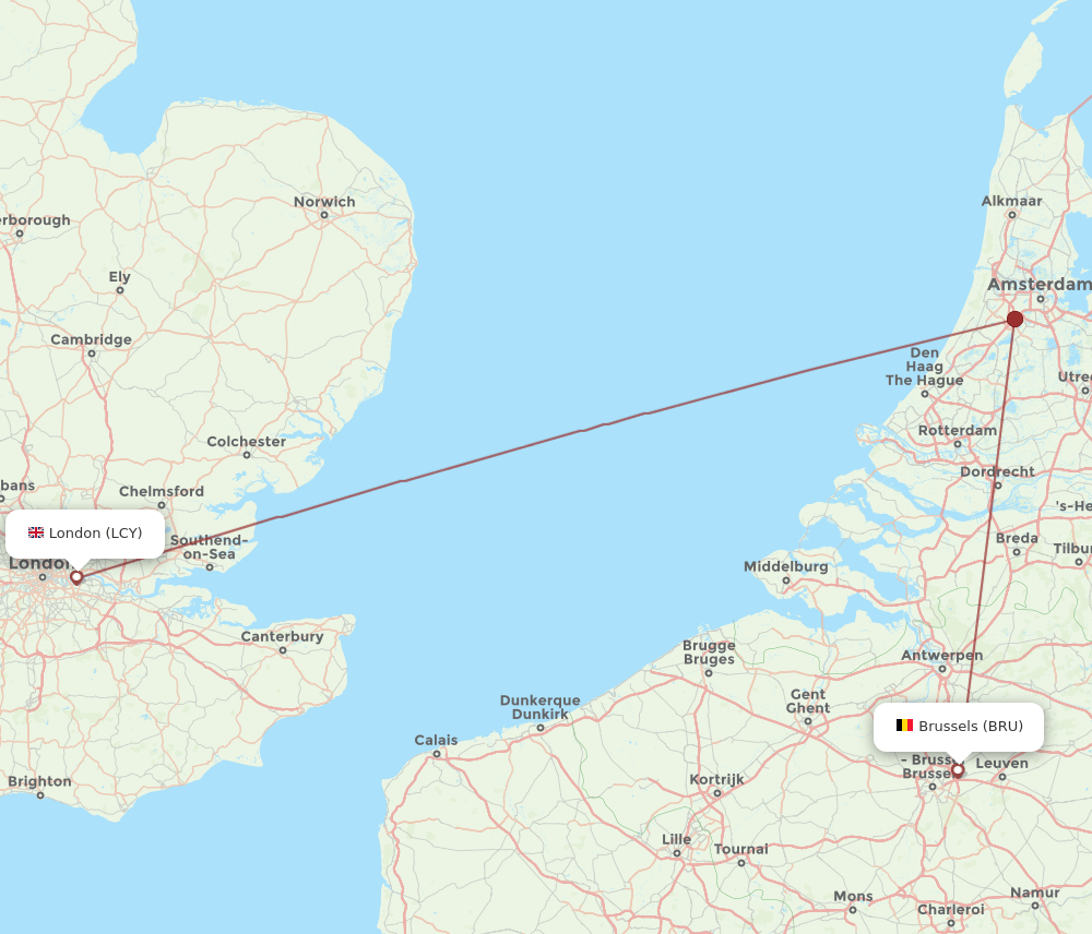 BRU to LCY flights and routes map
