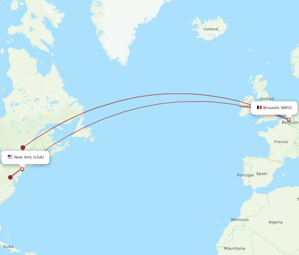 BRU-LGA flight routes